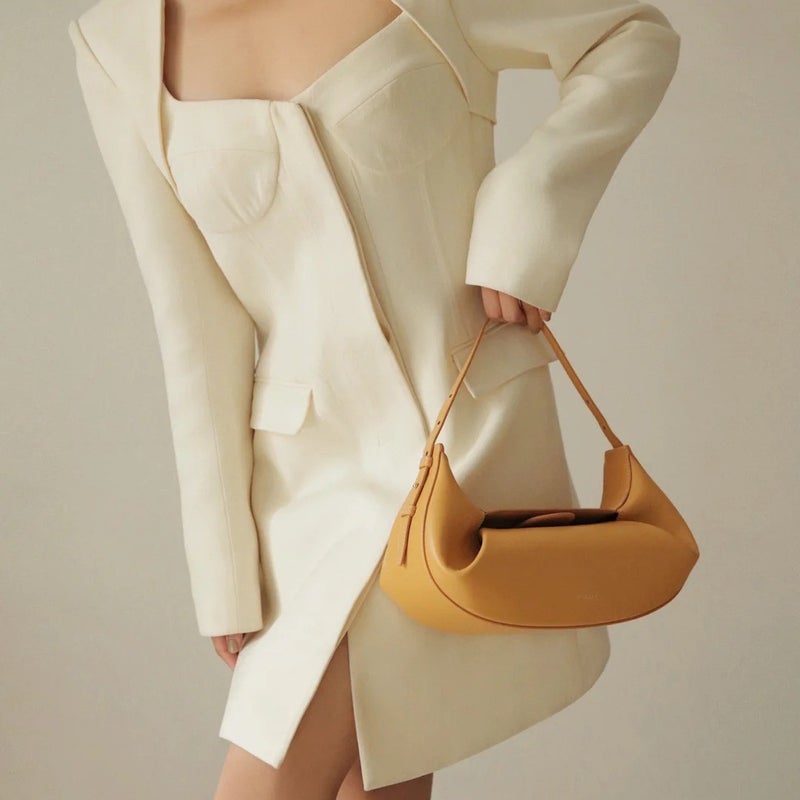 Yuzefi Fortune Cookie Genuine Leather Bag Casual Fashion Pure Color Retro Satchel Armpit Clutch Bag - Image 5